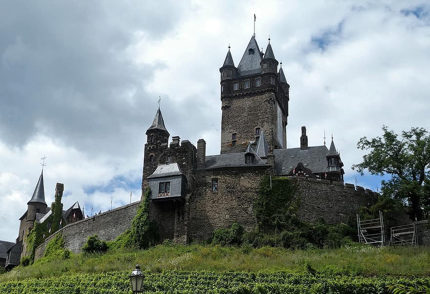 замък, Кохем, планина, мозелско бяло вино, Германия, исторически, архитектура, кула, хълм, пейзаж, стар