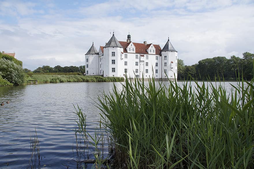 Lâu đài, glücksburg, đóng cửa glücksburg, lâu đài có mái che, mecklenburg, phục hưng, xây dựng, hồ nước, nước Đức, công viên