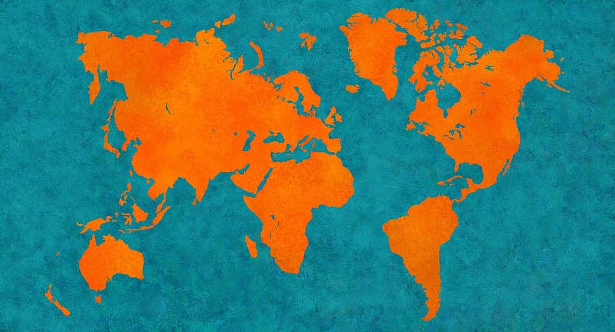 Map, World Map, Abstract, World, Orange, Background