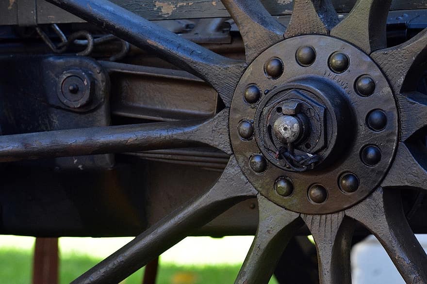 rueda, rueda de engranaje, remache, metal, de cerca, acero, antiguo, planchar, industria, maquinaria, tecnología