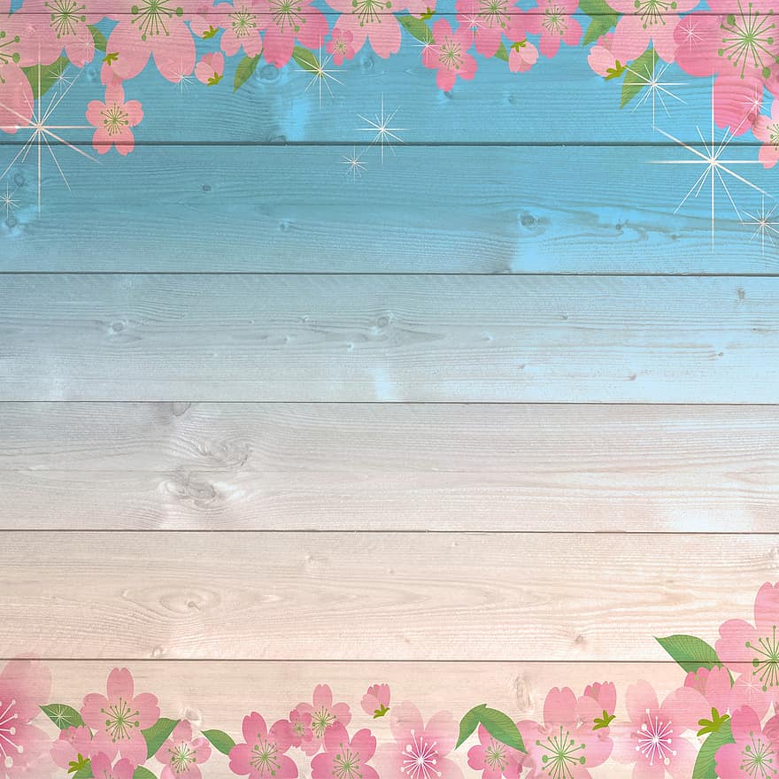 Cyfrowy papier drewniany, kwiatowy, bokeh, Sakura wiśniowe kwiaty, szablon, zabytkowe, retro, zaproszenie, papier, rama, drewno