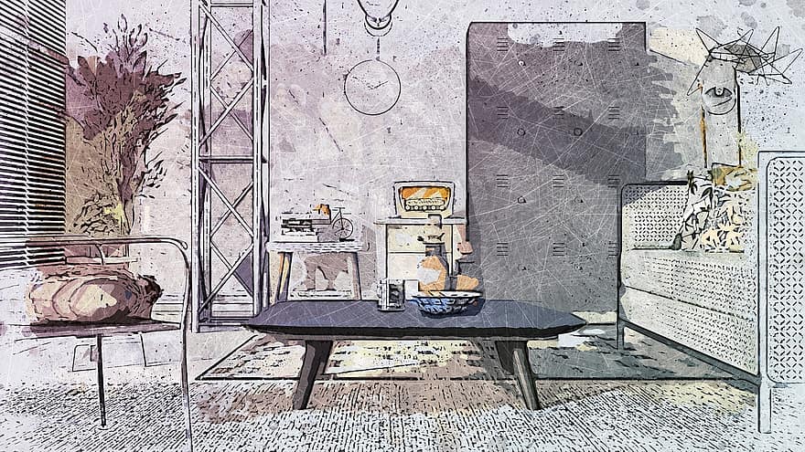 stue, grå, kabinett, stol, sofa, moderne, det indre av, forslag, rom, arkitektur, gulv