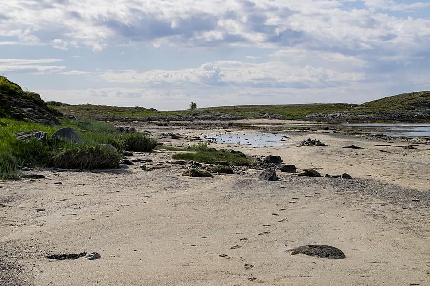 плаж, Норвегия, Рюм, Nærøysund, пясък, Ryumsjøen, заден план, природа, пейзаж, лято, брегова линия