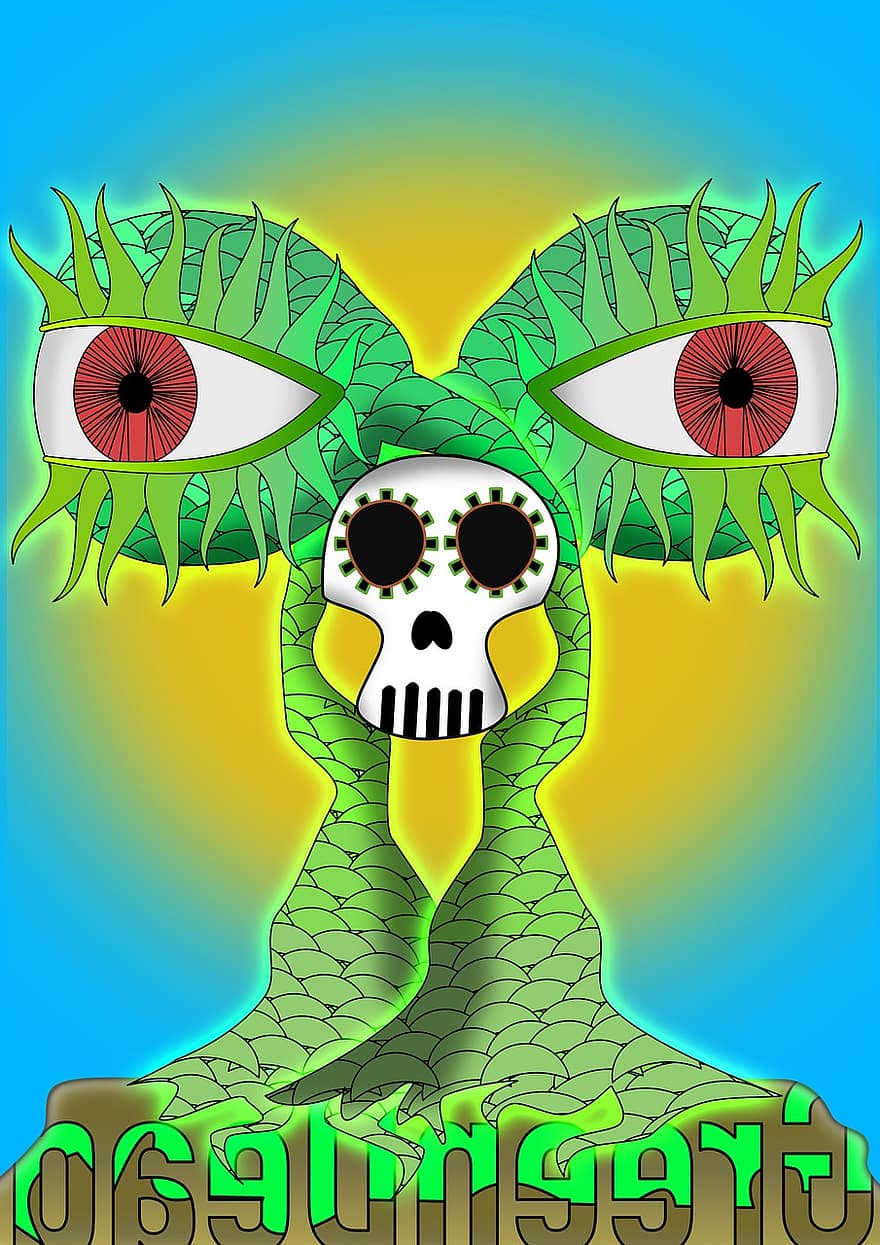 plakat, kranium, Grøn Død, illustration