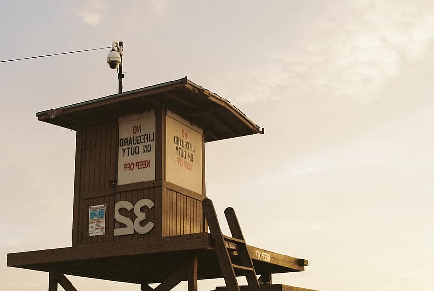Lifeguard Tower, Beach, Sunset, Lifeguard, Structure, Wooden, Coast, Dusk, Evening, California, Ocean