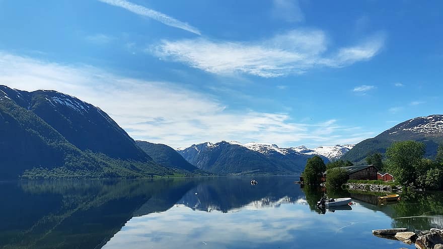 fiorde, montanha, espelhamento, Noruega, panorama, a natureza do, o fiorde