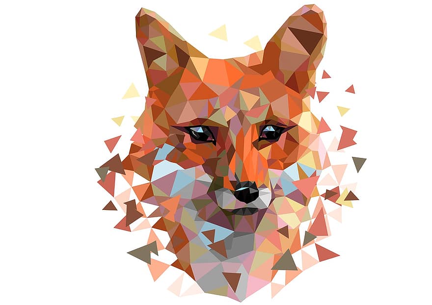 zvíře, liška, savec, vzor, polygony, červená Liška, divoké zvíře, geometrický, geometrický tvar, abstraktní, ilustrace