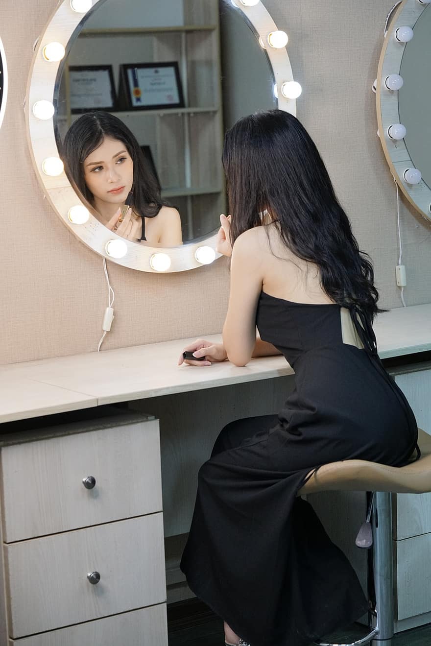 mulher, modelo, asiático, menina, fêmea, senhora, modelo feminino, modelo asiático, Mulher asiática, espelho, reflexão