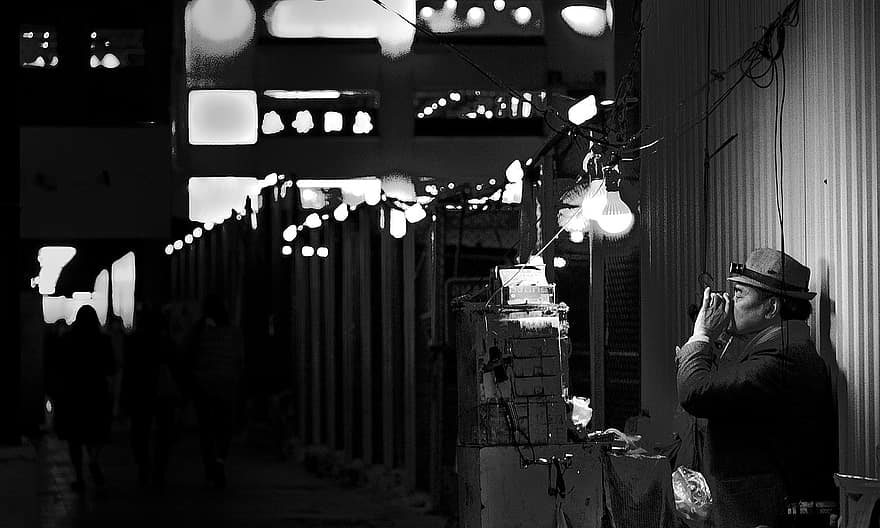 relojoeiro, vendedor ambulante, rua, mascate, fornecedor, relojoaria, cidade, noite, Hong Kong