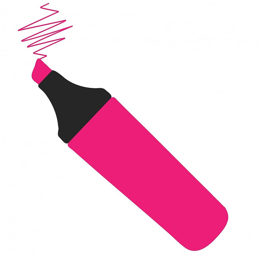 highlighter pen, overstregningstusch, lyserød, lyse, pen, highlighter, markør, filt tip, kunst, brevpapir, kontor