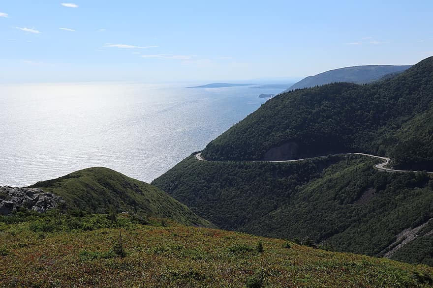 cape breton insula, Nova Scotia, mare, peisaj, munţi, ocean