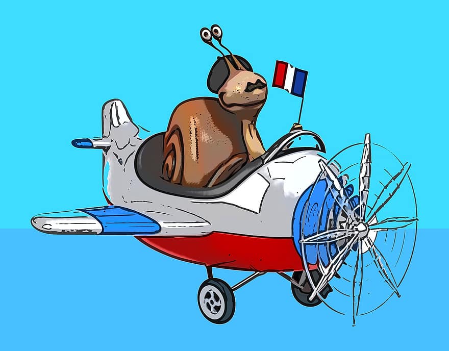 cargol, dibuixos animats, animal, slug, shell, personatge, avió, França, francès, aire, viatjar