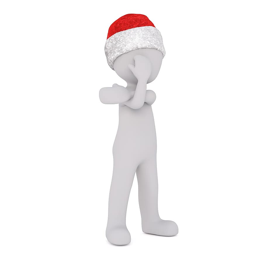 maschio bianco, Modello 3d, isolato, 3d, modello, tutto il corpo, bianca, cappello da Babbo Natale, Natale, Cappello della santa 3d, pantomima