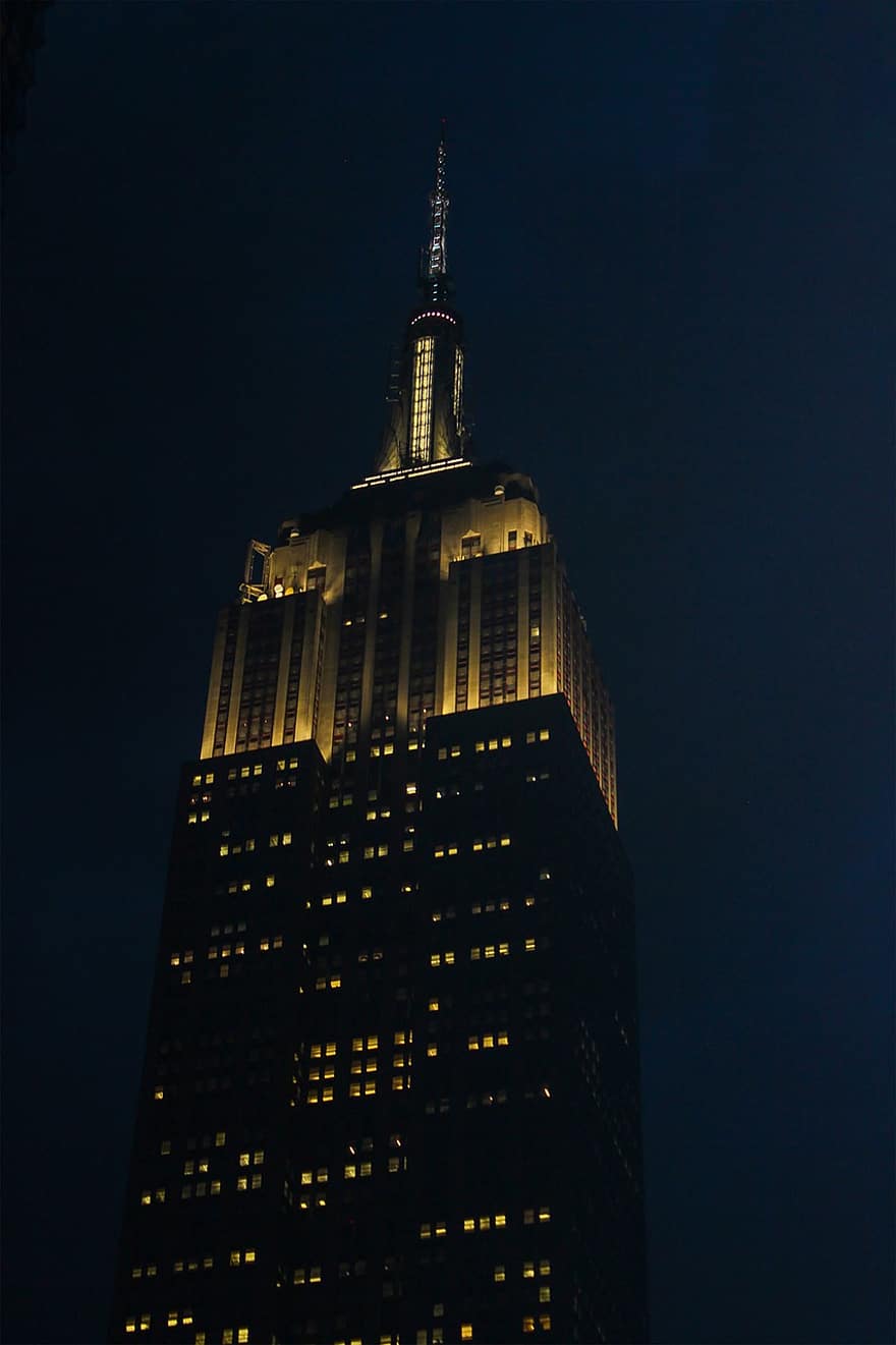 Емпайър Стейт Билдинг, нощ, Ню Йорк, град, силует, сгради, САЩ, градски, архитектура, небостъргачи, осветен
