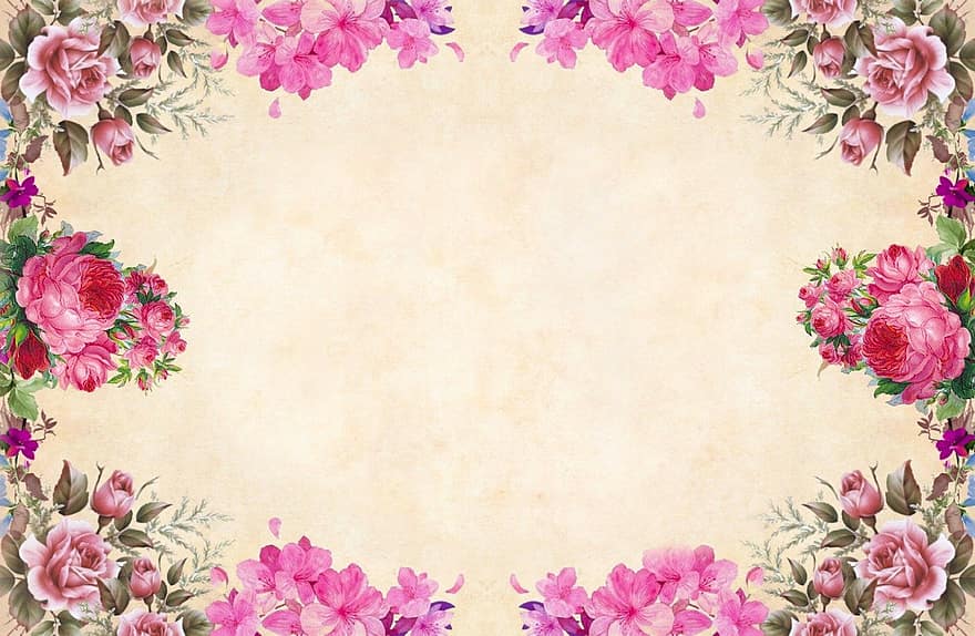Blume, Blumen-, Hintergrund, Papier-, Jahrgang, Rosen, Strauß, Cluster, Blatt, Dekoration, Textur
