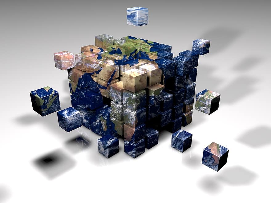 Earth, Map Of The World, Cube, Unfold