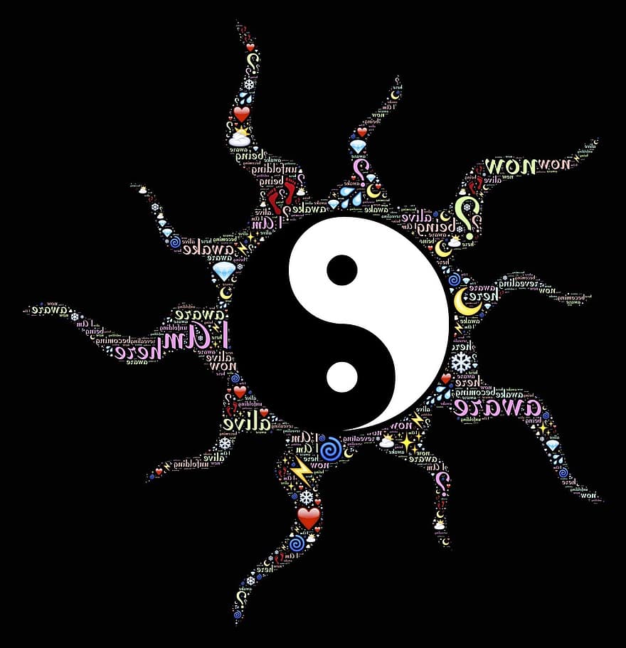 éveillé, vivant, conscient, étant, devenir, dualité, yin, yang, tao, couronne, Emoji