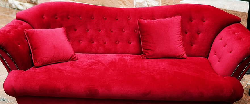 sofà, mobles, vermell
