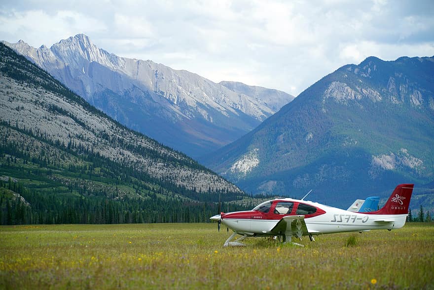 montagne, all'aperto, campo di aviazione, aereo, Canada, panoramico