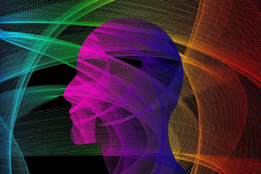Head, Particles, Man, Profile, Wave, Lines, Web, Grid, Silhouette, Color