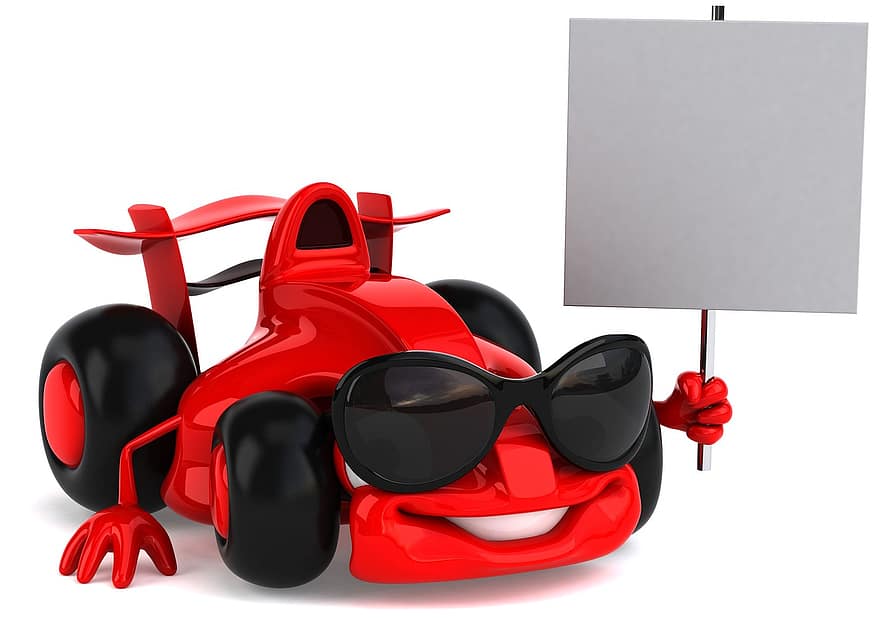 Formel, ein, Einer, Auto, Rennen, Sport, rot, Sonnenbrille, Karikatur, Sportwagen, 3d
