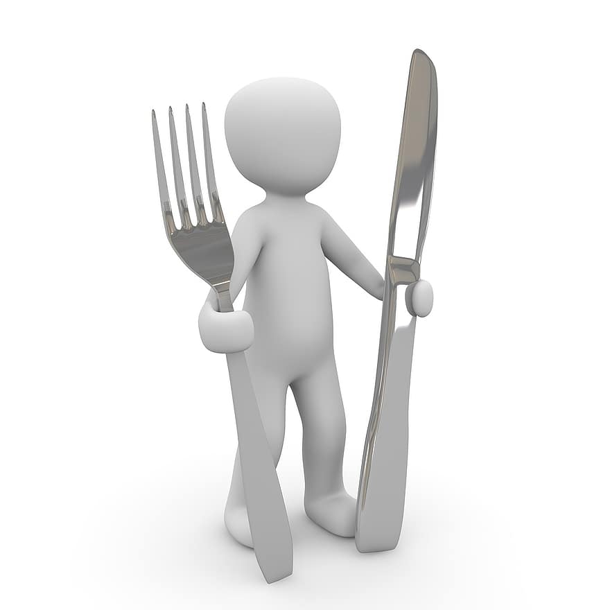 spise, gaffel, kniv, godt, appetit, bestik, metal gaffel, tæt på, metal, sølvtøj, gastronomi