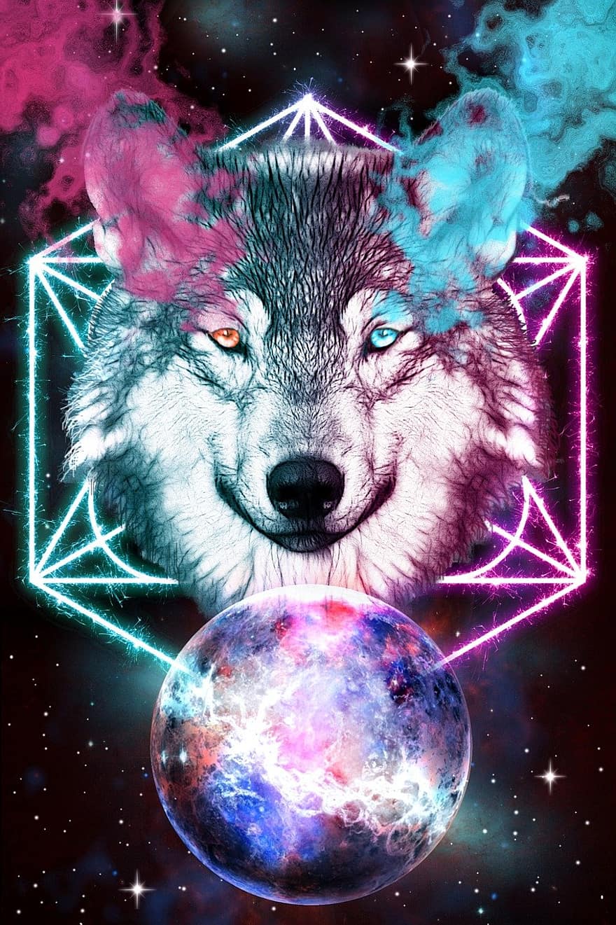 Wolf, Fantasy, Space, Science Fiction, Universe, Mystical, Atmosphere, Photomontage, Astronomy, Starry Sky, Infinite