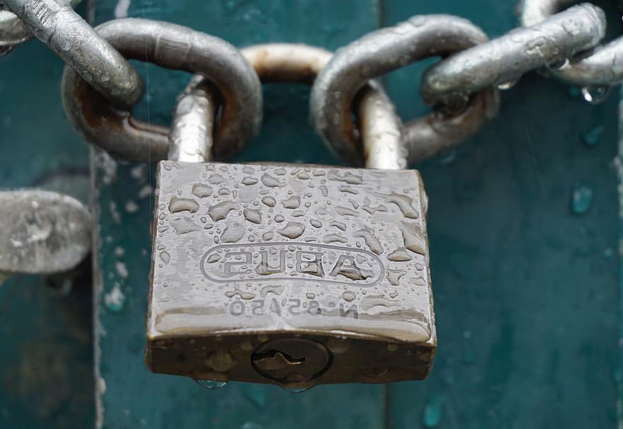 Castle, Chain, Rain, Wet, Petrol, Green, Privacy Policy, Security, Padlock, Metal, Closed