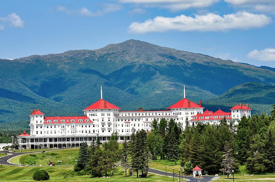 Omni Mount Washington Resort, hotel, arquitectura, cristianisme, lloc famós, religió, cultures, estiu, herba, història, muntanya