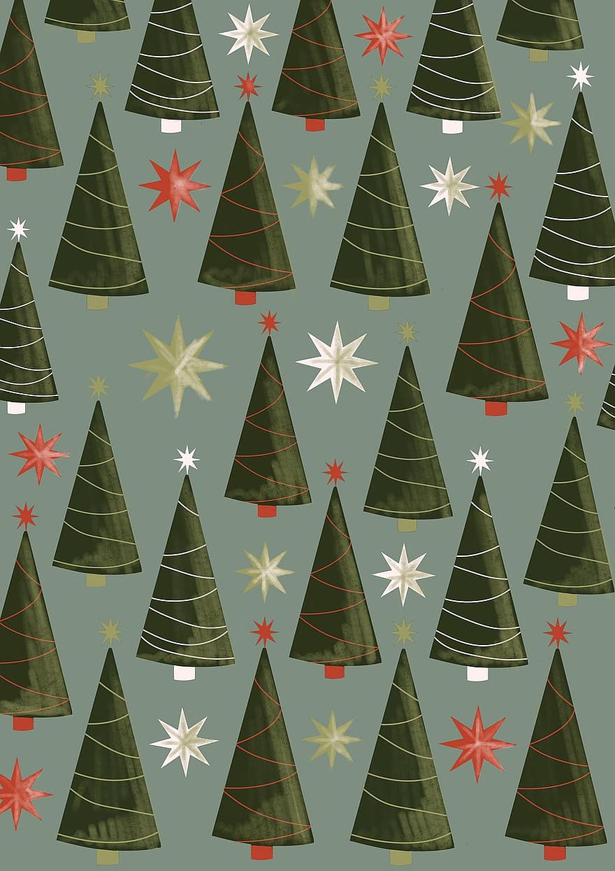 juletrær, mønster, bakgrunns, furutrær, jul, snøflak, xmas, snø, julepynt, julegave, dekorative