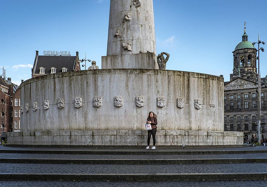 anıt, Saray, Kadın, baraj meydanı, amsterdam, ünlü mekan, mimari, KADIN, seyahat, erkekler, yetişkin