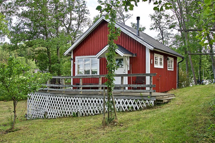 Cottage, Casa, campagna, tradizionale, cabina, architettura, facciata, ponte, legna, scena rurale, erba