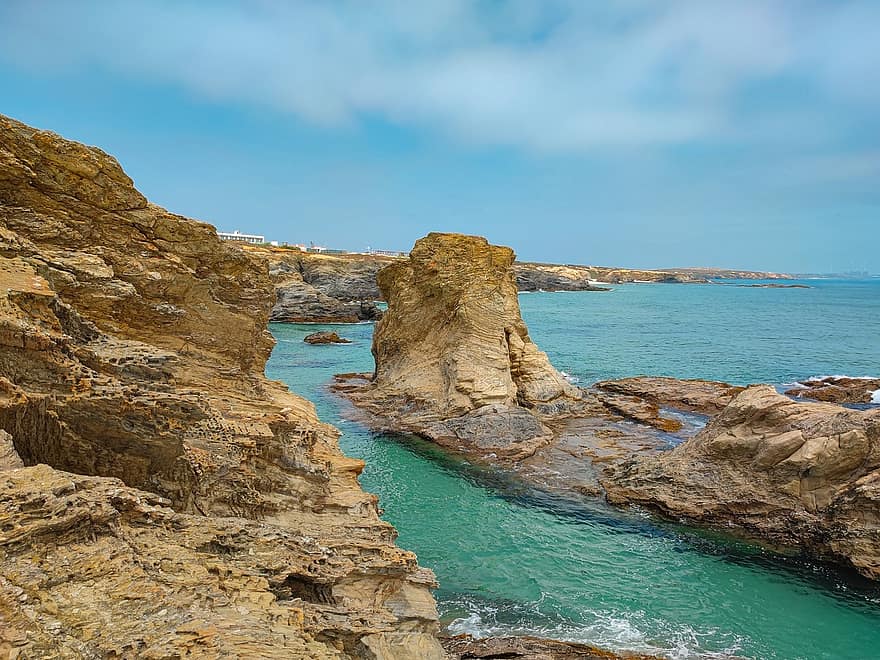 pantai, batu, ombak, karibia, Portugal