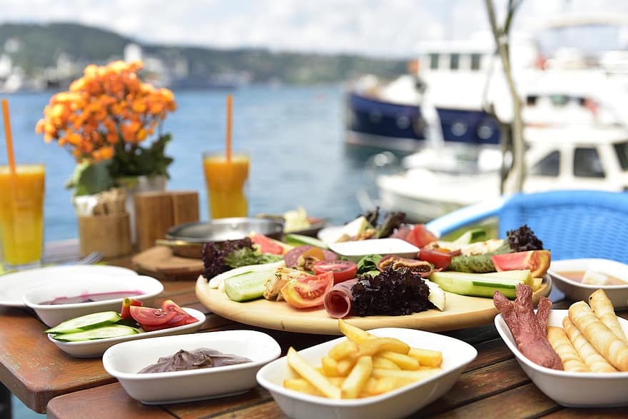 frukost, mat, sylt, istanbul, bosphorus, morgon-, utsökt, Kafé, hälsosam, färsk