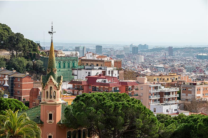 barcelona, panorama, by, bygninger, natur, himmel, Spania, bybildet, arkitektur, berømt sted, kristendom