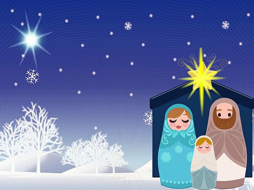 Kalėdų ėdžios, sniegas, Jėzus, krikščionis, manger, žiemą, sezoną, šventė, Kalėdos, žvaigždė, apdaila