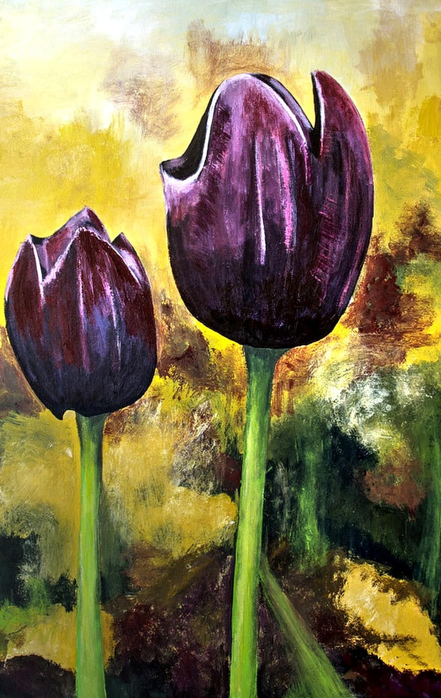 Festett tulipánok, akril festék, művészeti