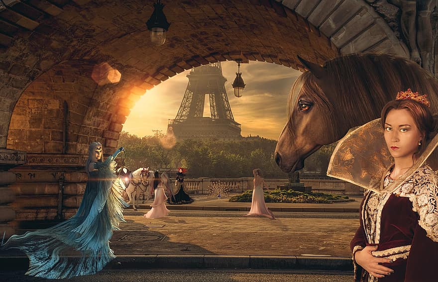 París, fantasía, realeza, princesas, caballo