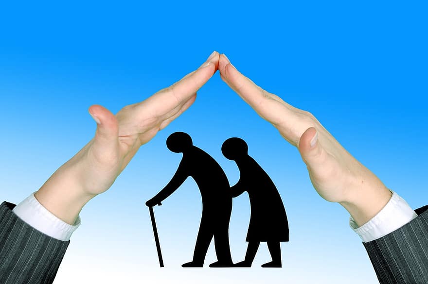 seniorer, pleje de ældre, beskyttelse, beskytte, hænder, holde, ansvar, plejehjem, gamle hus, politik, social