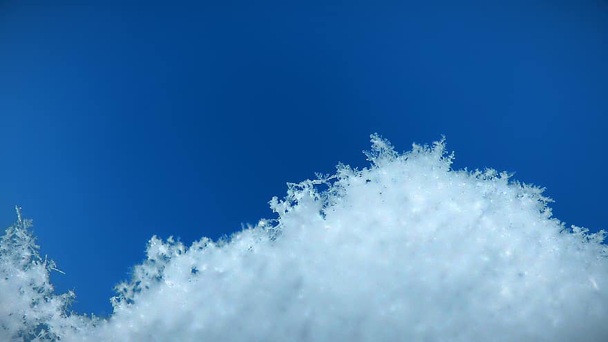 sne, krystaller, snefnug, makro, blå, tapet, baggrund