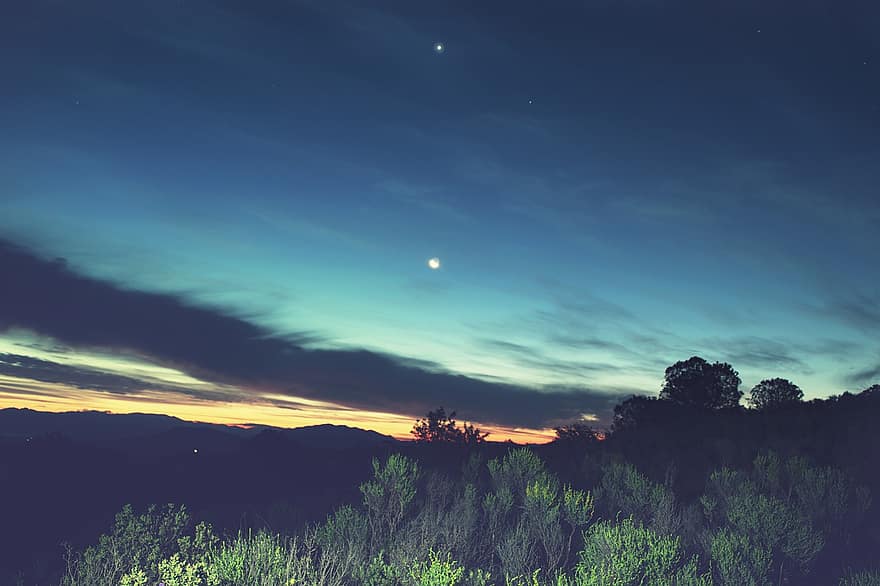 noche, paisaje, naturaleza, crepúsculo, Luna, cielo nocturno, cielo de la tarde