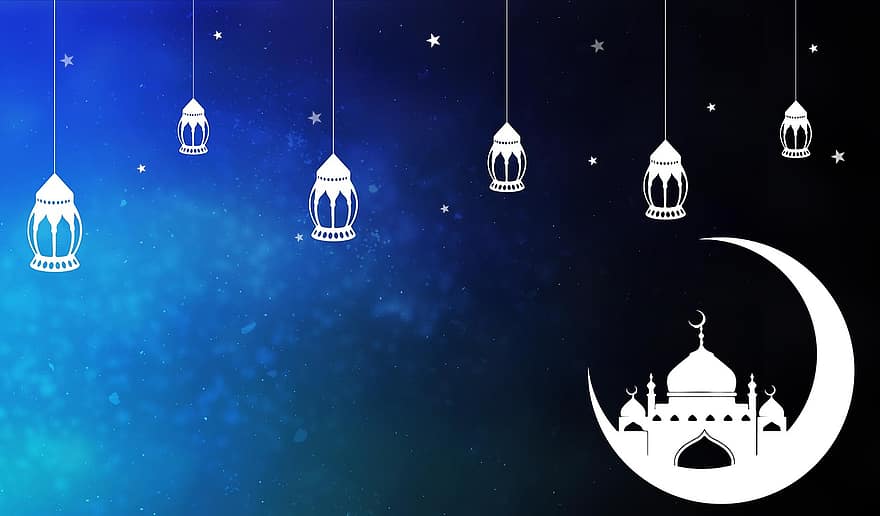 ramadanas, musulmonai, islamas, religija, arabiškas, mubarak, islamo, sveikinimas, eid, arabų kalba, mėnulis