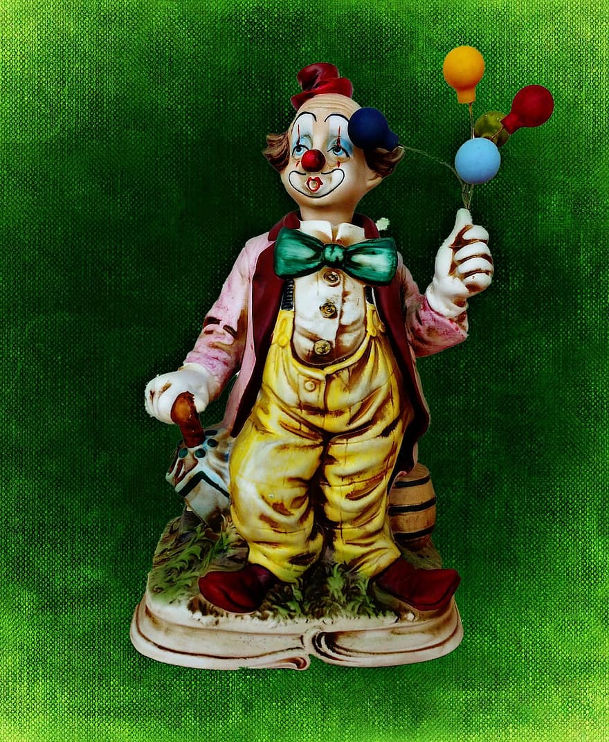 klaun, legrační, zábava, narozeniny, balón, balóny, soška, usměj se, radost, roztomilý, smát se