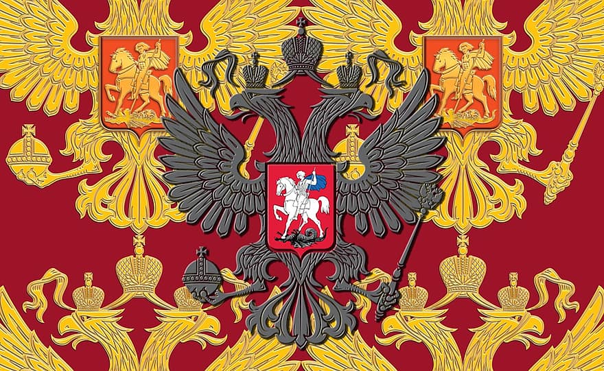 russisk flag, russisk våbenskjold, Russisk kejserlig ørn, kejserlige ørn, flag, russia flag