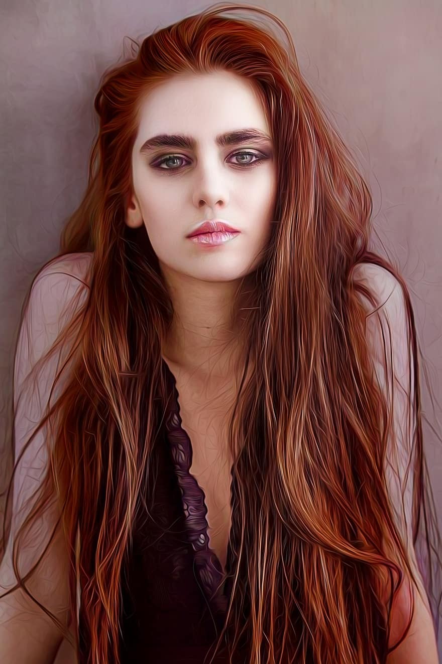 여자, 모델, 빨간 머리, 긴 머리, 머리, 코카서스 사람, 자세, 아름다움, 구성하다