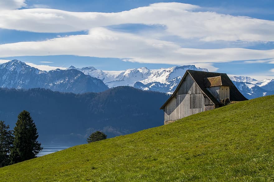 nông thôn, nhà ở, Thụy sĩ, đồi núi, Weggis, hồ linh lăng, núi, du lịch, Thiên nhiên