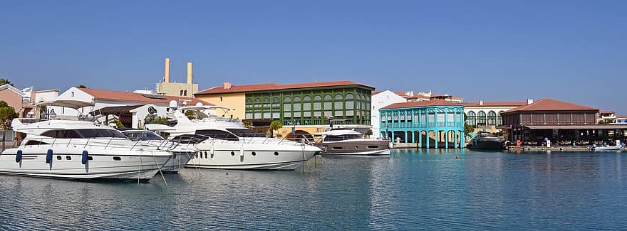 csónak, kikötő, utazás, idegenforgalom, Ciprus, Limassol, jachtkikötő, építészet, épület, hajó, jacht