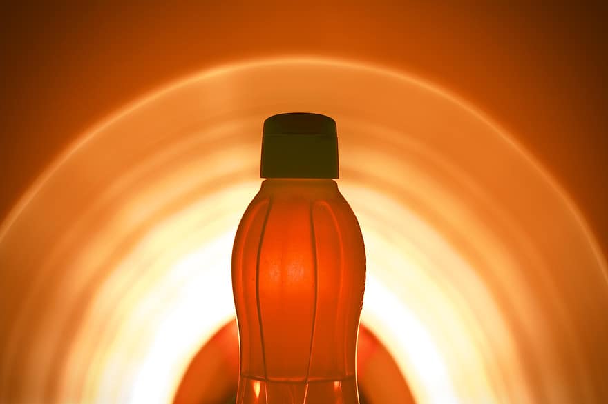 oranje, waterfles, achtergrondverlichting, fles, oranje licht, bogen, licht, verlichting, bliksem achtergrond, donker, Oranje kleur