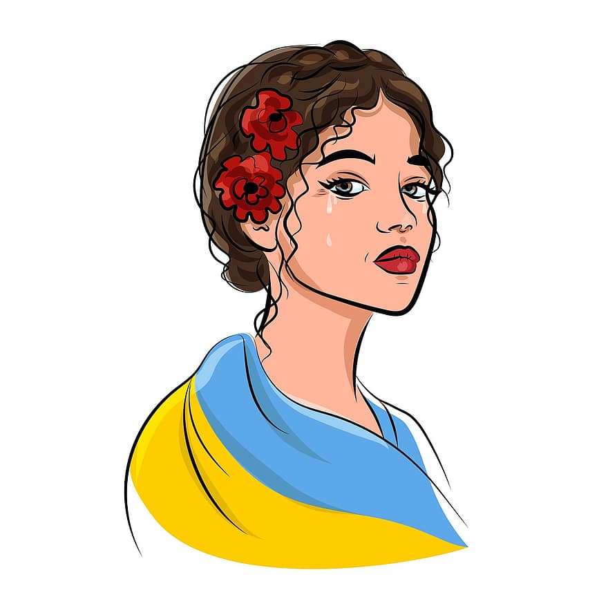 Woman, Flowers, Face, Flag, Beautiful, Ukraine, women, vector, beauty, adult, illustration