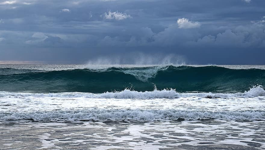 onda, oceano, de praia, costa, mar, agua, horizonte, céu, nuvens, vista do mar, natureza